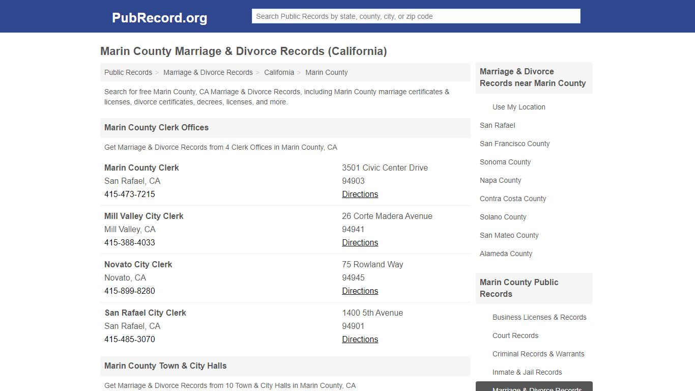 Marin County Marriage & Divorce Records (California)